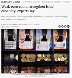 Weak euro could strengthen Israeli economy, experts say